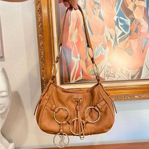 Vintage brown leather Y2K YSL shoulder bag with gold accents